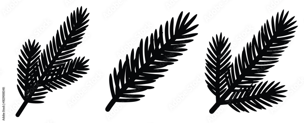 Obraz premium fir branch silhouette icon set. christmas silhouette icons collection with solid styles.