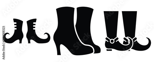 elf shoes silhouette icon set. christmas silhouette icons collection with solid styles.