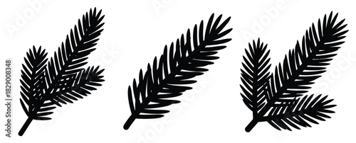 fir branch silhouette icon set. christmas silhouette icons collection with solid styles.