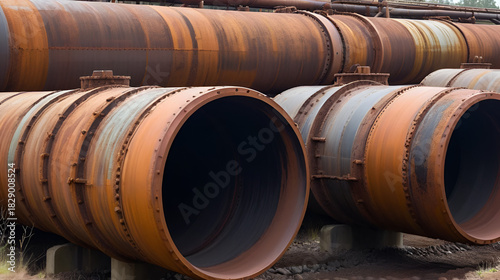 Close-up of a Severely Rusted Industrial Pipeline, Representing Corrosion, Decay, Neglect, and Environmental Impact in Brown and Earthy Tones