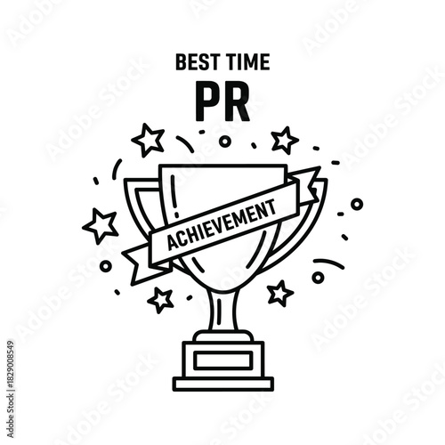Achievement trophy with 'best time pr' text, celebrating success, victory, personal record, and winning