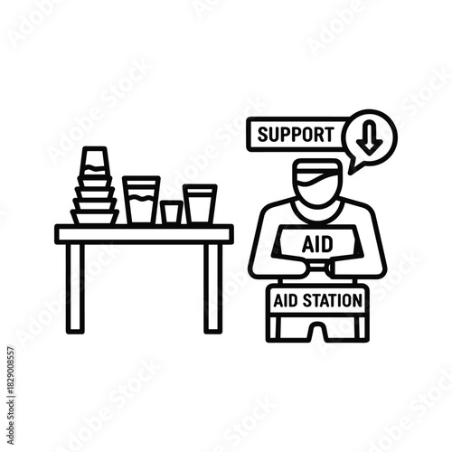 Humanitarian aid station worker providing vital support with food and drink supplies for community relief efforts