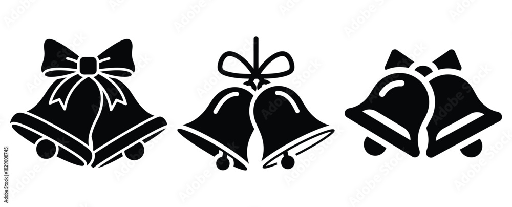 Fototapeta premium merry bells silhouette icon set. christmas silhouette icons collection with solid styles.