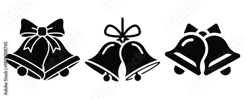 merry bells silhouette icon set. christmas silhouette icons collection with solid styles.