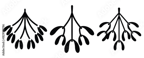 mistletoe bunch silhouette icon set. christmas silhouette icons collection with solid styles.