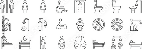 Public Restroom and Healthcare Facility Icons for Accessibility and Hygiene toilet bathroom