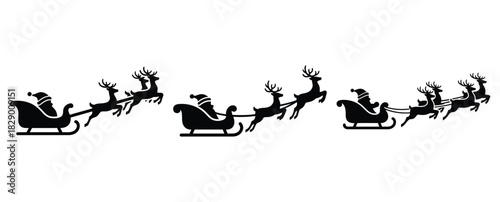 santa sleigh silhouette icon set. christmas silhouette icons collection with solid styles.