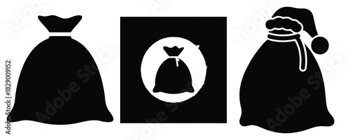 santa sack silhouette icon set. christmas silhouette icons collection with solid styles.