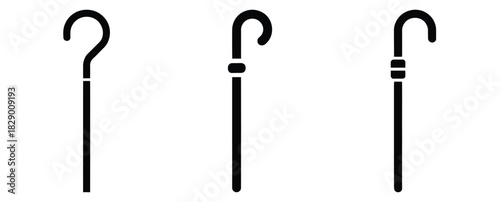 shepherd staff silhouette icon set. christmas silhouette icons collection with solid styles.