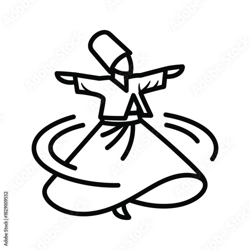 Whirling dervish performing a traditional spiritual dance in line art style
