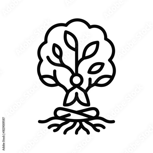Person meditating in lotus pose forming a tree with roots and leaves