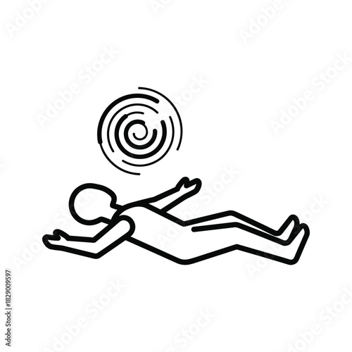 Outline of person lying down with a spiral above head, isolated on white background