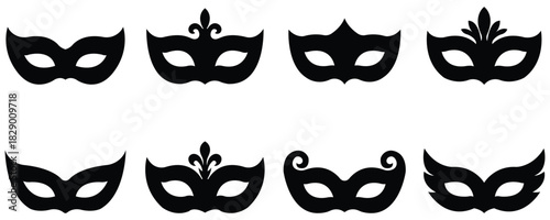 Masquerade mask silhouette set, Costume party mask pack, Decorative carnival mask collection