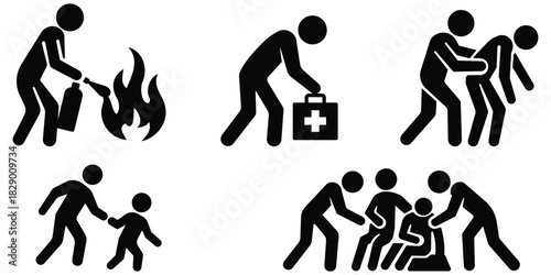 Stickman emergency rescue set, Crisis help action pack, Safety response figure collection