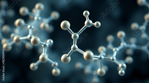 beta alanine molecular structure, 3d model molecule, beta amino acid, structural chemical formula view from a microscope
