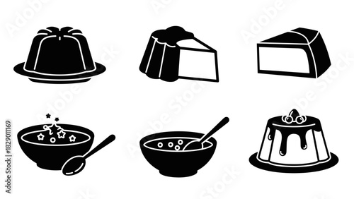 Jelly pudding desserts icon set, delicious sweet treats, desserts for any celebration