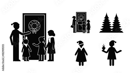 Festive holiday family decorating home for Christmas, spreading joy and seasonal cheer