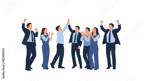 Celebrating team achievement, successful business people giving high five, team work
