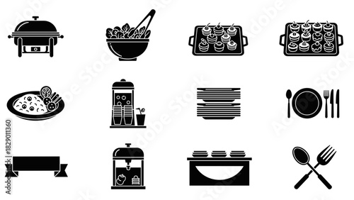 Elegant buffet spread illustration for catering events, parties, and restaurant promotions