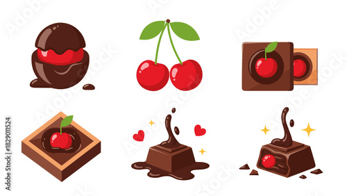 Delicious chocolate cherry desserts collection, a sweet treat for Valentine's Day gifts