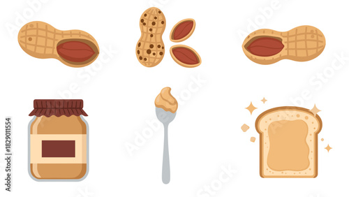 Delicious peanut butter and peanuts illustration, healthy snack, food preparation concept