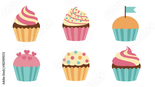 Delicious cupcakes delight, colorful treat designs for dessert menu or party invitations