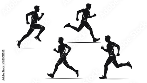 Dynamic running silhouettes showcase fitness, endurance and powerful motion for sports ads