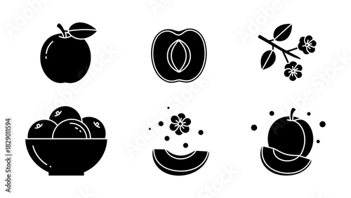 Plum and Peach Fruit and Blossom Icons