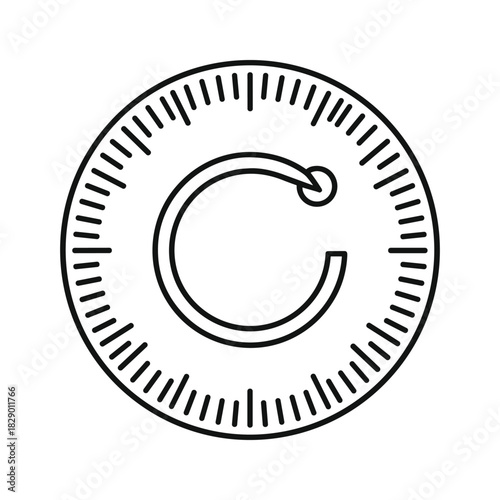 Circular dial with c symbol for rotation and timer, isolated on