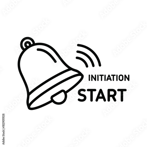 Ringing bell icon with initiation start text isolated on