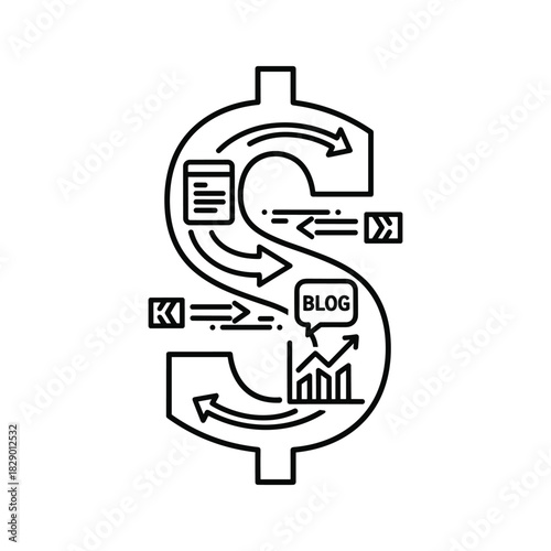 Boost your blog income with strategic content flow and financial growth, modern line art design conveys business success and digital marketing expertise