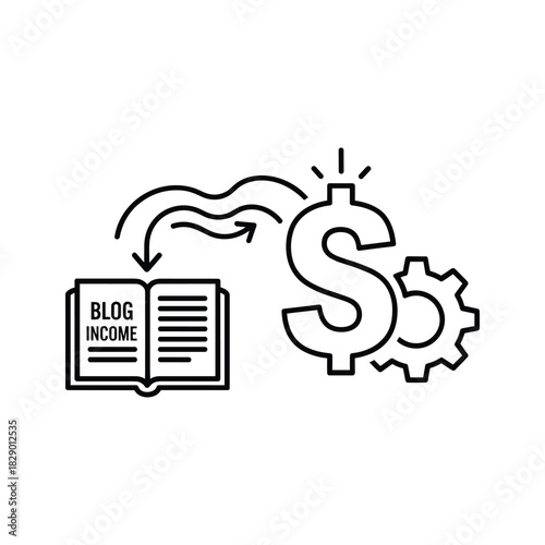 Turn your blog content into income with a smart strategy and system, blog income flowing with a cog and a dollar sign, make money online now