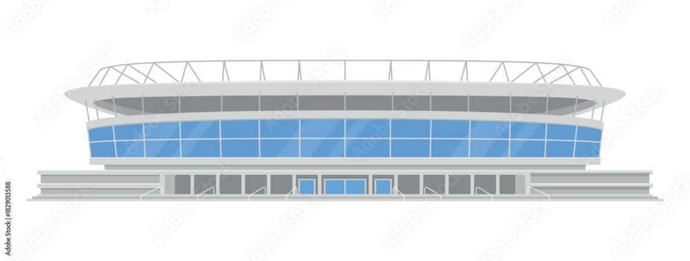 Fototapeta premium Modern sports stadium facade design featuring large glass windows and a sleek aesthetic for various events