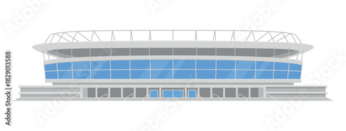 Modern sports stadium facade design featuring large glass windows and a sleek aesthetic for various events