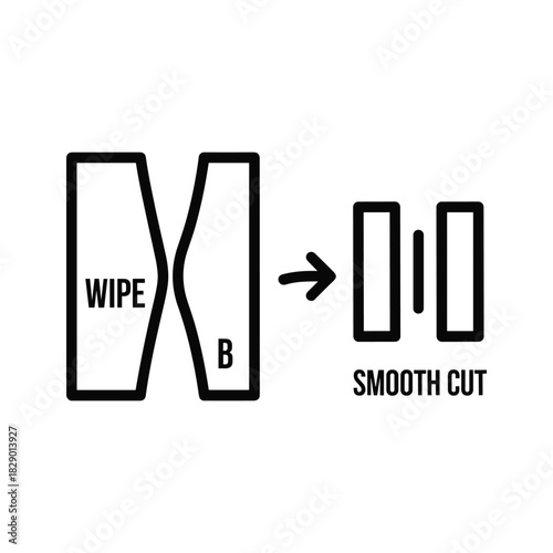 Visual representation of a video editing transition effect, wipe b transforming into a smooth cut, isolated on
