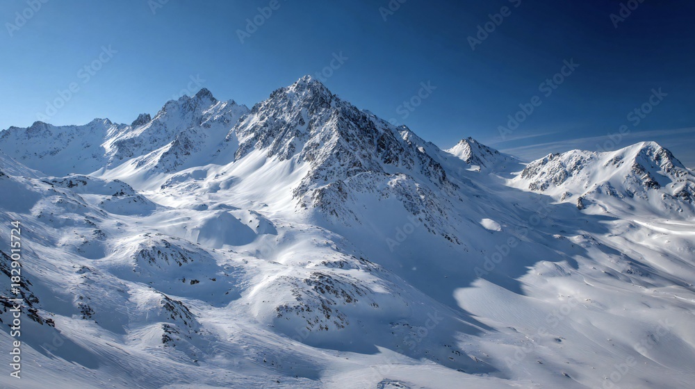 Obraz premium Snowy Mountain Landscape: Winter Peaks & Alpine Scenery 