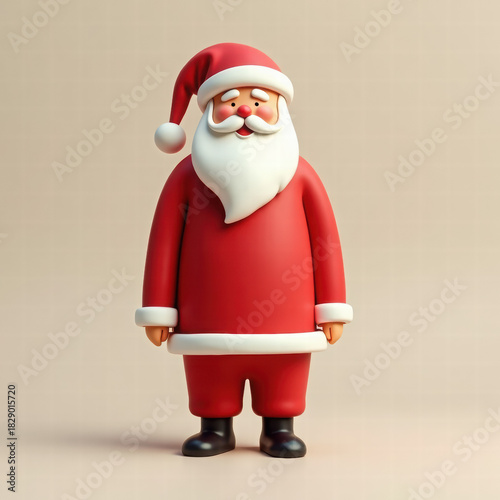 Santa Claus in a red caftan and cap on a beige background.
