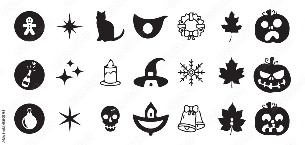 Naklejka premium Christmas Stocking Filled With Spooky Treats Icon