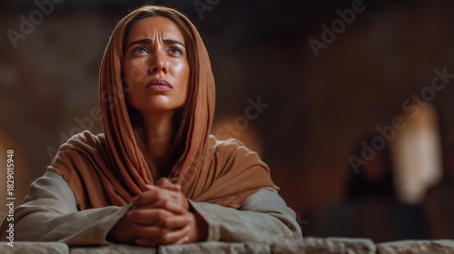 Hannah kneeling at the temple altar in prayer with torchlight and curling incense smoke.