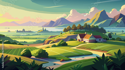 Very beautiful peaceful rural island landscape with open fields, soft greenery, gentle light, and natural textures forming a serene Lowcountry countryside scene.