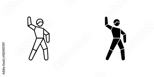 Human figure icon in outline and glyph style, depicting a person dancing or exercising, isolated on