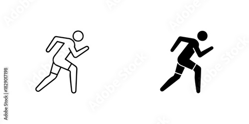 Running man icon set in outline and solid styles, representing speed, sport, and athletic activity