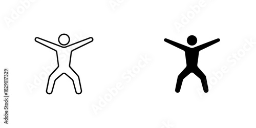 Jumping jack exercise icon set, outline and solid versions, isolated on