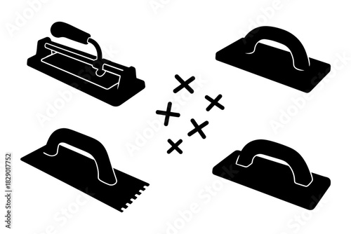 Collection of various trowels and nails for construction and masonry work.