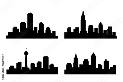 Silhouette skylines of four iconic cities.