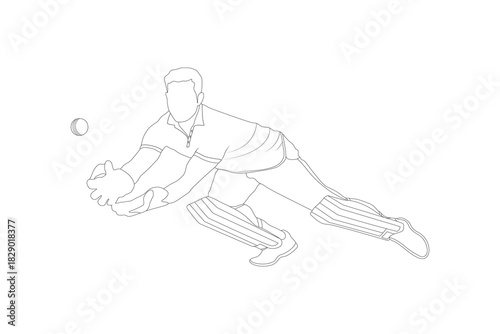 Cricket player line art drawing illustrations, sketch of a cricket player, The set of cricket player silhouette, Doodle sketch drawing clip art of cricketer, Cricket action pose line art championship.