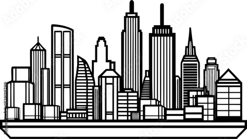 Very beautiful modern city skyline with clean lines, clear sky, reflective surfaces, and harmonious architectural forms creating a bright contemporary urban panorama.