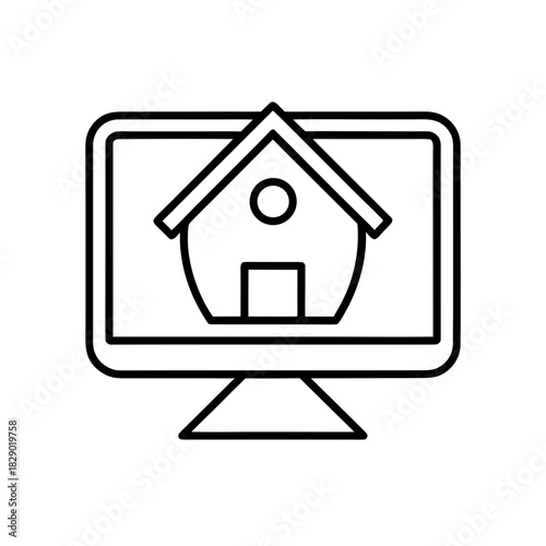 Outline of a house on a computer screen illustration on transparent background silhouette