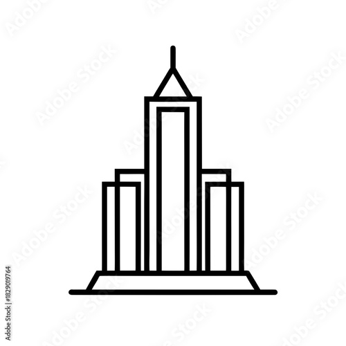 Outline drawing of a skyscraper with a pointed spire on transparent background silhouette