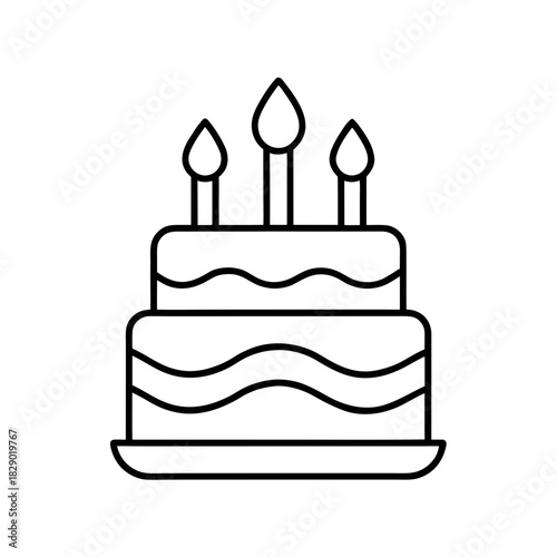 Illustration of a two tiered cake with three candles on transparent background silhouette